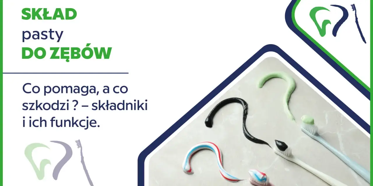 Kolorowe pasty do zębów uformowane w znaki zapytania i na szczoteczkach. Czy to najlepsze, czy najgorsze pasty do zębów? Analiza składników.