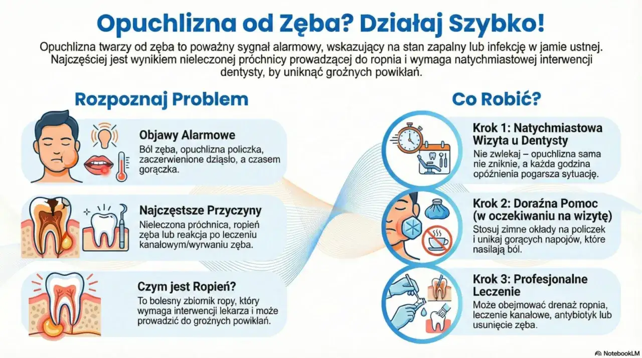 Opuchlizna zęba? Objawy, przyczyny i kroki leczenia. Wskazówki dotyczące doraźnej pomocy i profesjonalnego leczenia, w tym antybiotyk na opuchliznę zęba bez recepty.